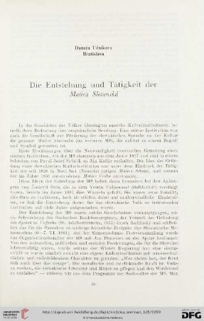 Učnikova, Danuta (Bratislava): Die Entstehung und Tätigkeit der Matica Slovenská