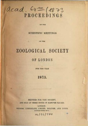 Proceedings of the Zoological Society of London. 1873
