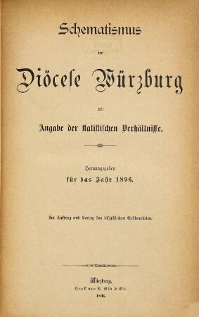 Schematismus der Diözese Würzburg. 1896