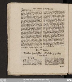 Das V. Capitel. Von des Haus-Vaters Gebühr gegen der Nachbarschafft.