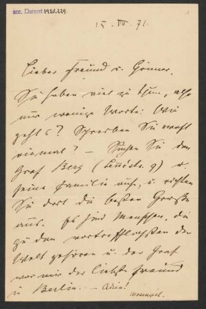 Brief an Ludwig Karl Aegidi : 15.07.1871-15.01.1880