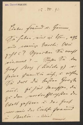 Brief an Ludwig Karl Aegidi : 15.07.1871-15.01.1880