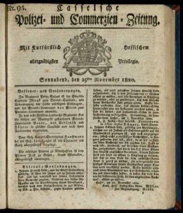 Nr. 95, Sonnabend, den 25sten November 1820