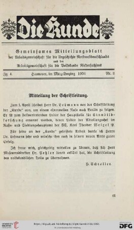 Mitteilung der Schriftleitung