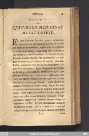 Sectio I. De Quibusdam Medicinae Mutationibus.