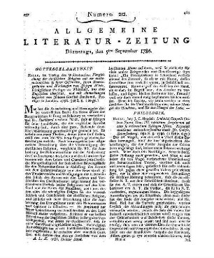 [Sammelrezension zweier englischsprachiger Rezensionzeitschriften] Rezensiert werden: 1. The monthly review. [Julius 1786]. London [1786] 2. The Critical review. [Julius 1786]. [London] [1786]