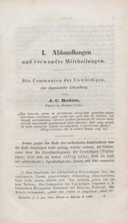 1-28 Die Communion der Unwürdigen, eine dogmatische Abhandlung : erster Artikel
