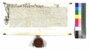 Christoph Wilhelm von Stotzingen zu Dischingen und Heudorf stellt dem Grafen Schweikhard (Schweighart) zu Helfenstein einen Revers über die Belehnung mit einer Anzahl Güter zu Dischingen aus.