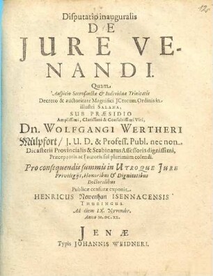 Disputatio inauguralis De Iure Venandi