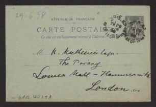 Schreiben an Hermann Muthesius (Postkarte)
