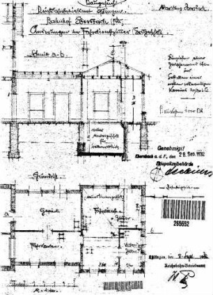 Ebersbach (Fils): Empfangsgebäude Fahrdienstzimmer Grundriss,Schnitt