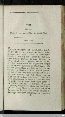 VIII. Ueber Tugend und moralische Verbindlichkeit