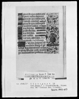Lateinisch-französisches Stundenbuch (Livre d'heures) — Initiälchen und Teilbordüre, Folio 76rectobis