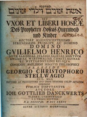 Uxor et liberi Hoseae ...