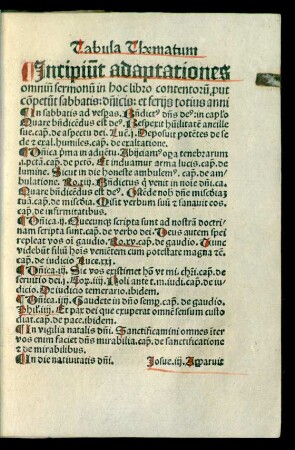 Incipiunt adaptationes omnium sermonum in hoc libro contentorum ...
