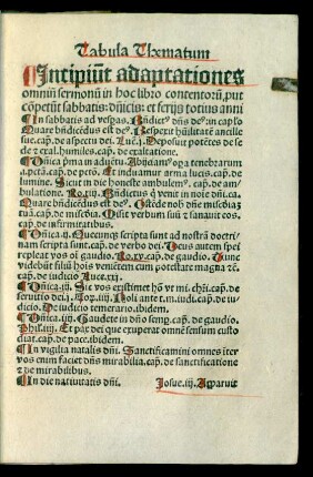 Incipiunt adaptationes omnium sermonum in hoc libro contentorum ...