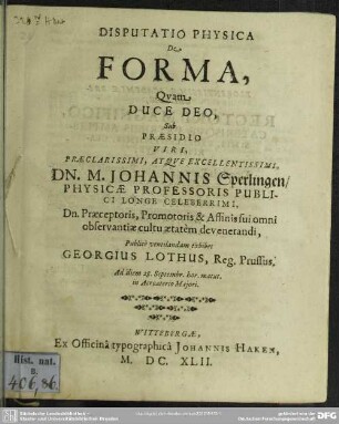 Disputatio Physica De Forma ...