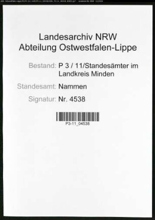 Sterberegister Standesamt Nammen