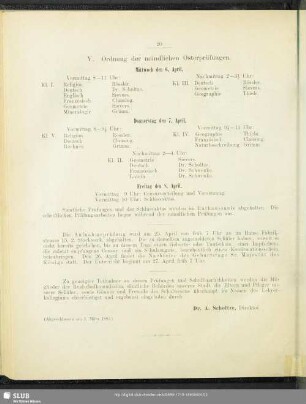 V. Ordnung der mündlichen Osterprüfungen