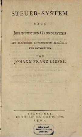 Steuersystem nach Josephinischen Grundsätzen