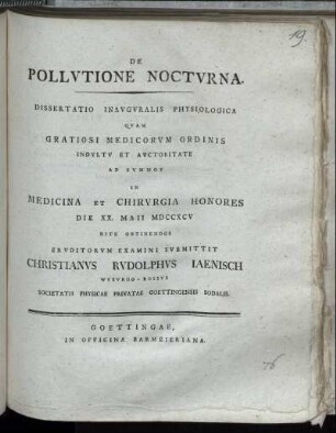 De Pollutione Nocturna : Dissertatio Inauguralis Physiologica