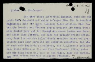 Nr. 28: Postkarte von Otto Blumenthal an David Hilbert, Aachen, 9.11.1910