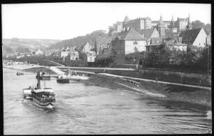 Pirna. Sonnenstein, Elbe mit Dampfer
