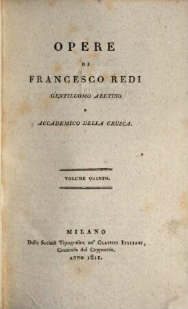 Opere, Vol. 5. Lettere di Francesco Redi