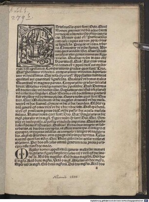 Editio minor Donati. Regula puerorum. Ordo constructionum. Regule grammaticales cum ad patrem