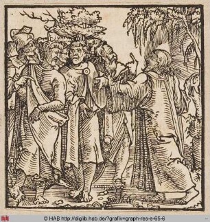 Christus im Gespräch mit einer Gruppe von Männern.