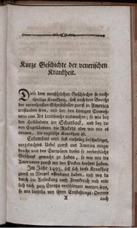 Kurze Geschichte der venerischen Krankheit.