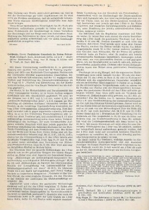 115-116 [Rezension] Goldstein, Horst, Paulinische Gemeinde im Ersten Petrusbrief