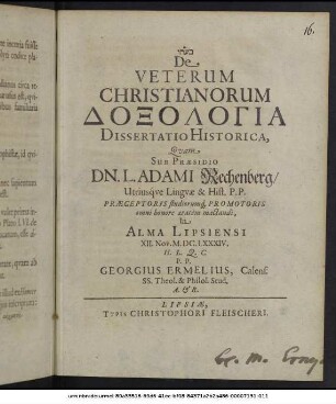De Veterum Christianorum Doxologia Dissertatio Historica