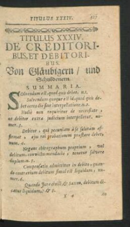 Titulus XXXIV. De Creditoribus, Et Debitoribus.