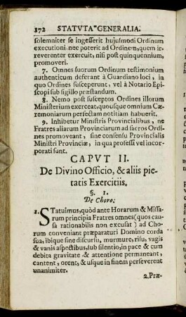 Caput II. De Divino Officio, & aliis pietatis Exercitiis.