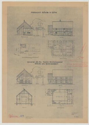 Görne (Kreis Westhavelland): Hof Könicke. [Bauernhaus] (Lageplan, Grundriss, Ansichten, Schnitt)