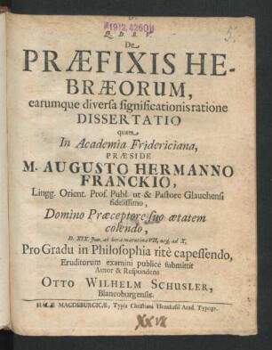 De Praefixis Hebraeorum, earumque diversa significationis ratione Dissertatio