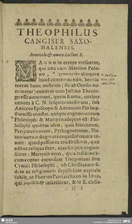 Theophilus Cangiser Saxo-Halensis. Benevolo & amico Lectori S.