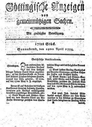 17tes Stück. Sonnabend, den 29ten April 1775.