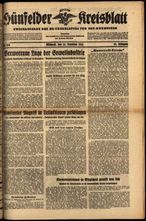 Ausgabe vom Mittwoch, den 23. Dezember 1942.