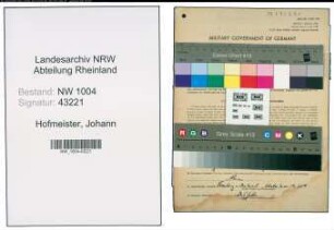 Entnazifizierung Johann Hofmeister , geb. 01.12.1890 (Geschaeftsinhaber)