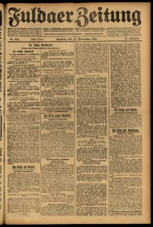 Erste Ausgabe vom Samstag, den 25. November 1916.