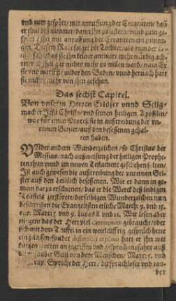 Das sechst Capitel. Von unsrem Herrn Erlöser unnd Seligmacher Jesu Christo/ und seinen heiligen Apostlen/ [...]