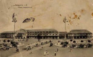 Postkartenalbum mit Motiven von Karlsruhe. "Karlsruhe in Baden. Neuer Hauptbahnhof"