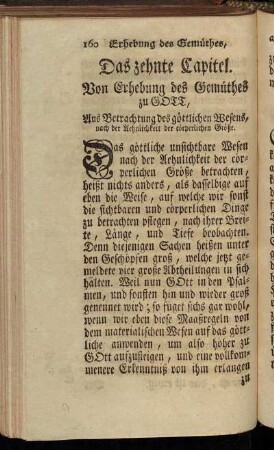 Das zehnte Capitel. Von Erhebung des Gemüthes zu Gott, Aus Betrachtung des göttlichen Wesens, nach der Aehnlichkeit der cörperlichen Größe.