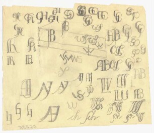Kalligrafiestudien für Monogramme und Initialen : Diverse Skizzen und Studien zu Initialen als Monogramme verbunden