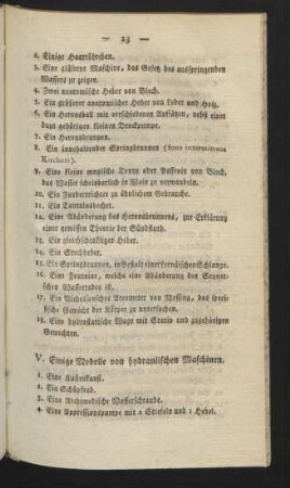 V. Einige Modelle von hydraulischen Maschinen.