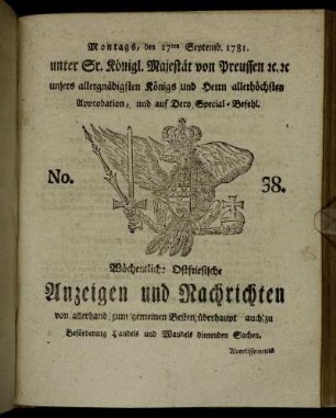No. 38. Montags, den 17ten Septemb. 1781.