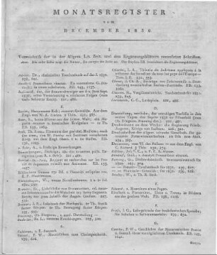 Monatsregister vom December 1830