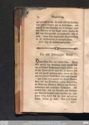 Ein und siebenzigster Brief.